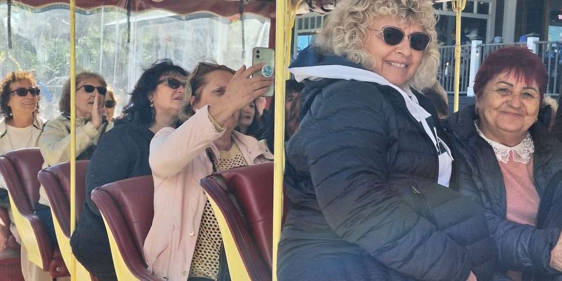 Golden Time Club members in a carriage on Mackinac Island