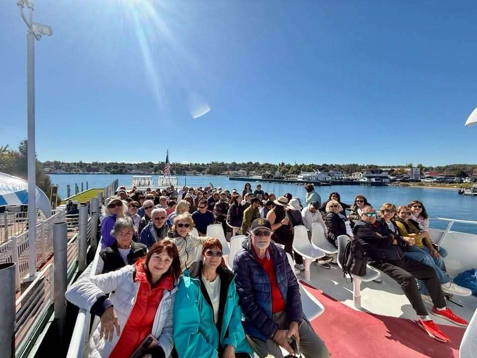 Members and friends of the Golden Time Club on the ferry to Mackinac Island